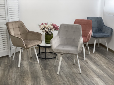Стул MAVERICK BLUVEL-03 LIGHT GREY, велюр/ белый каркас, поворот.360 град. М-City