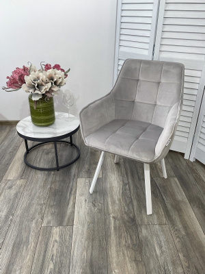 Стул MAVERICK BLUVEL-03 LIGHT GREY, велюр/ белый каркас, поворот.360 град. М-City