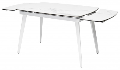 Стол ELIOT 120 HIGH GLOSS STATUARIO Белый мрамор глянцевый, керамика/ белый каркас М-City