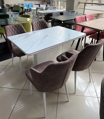 Стол ALTA 140 GREY-WHITE MARBLE/ WHITE глазурованное стекло М-City