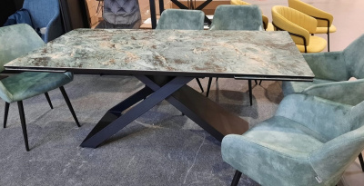Стол LIVORNO 180 KL-170 MALACHITE, итальянская керамика/ черный каркас М-City